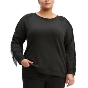 LEVI'S Reese Crewneck Fringe Black Sweatshirt Size 2X NEW